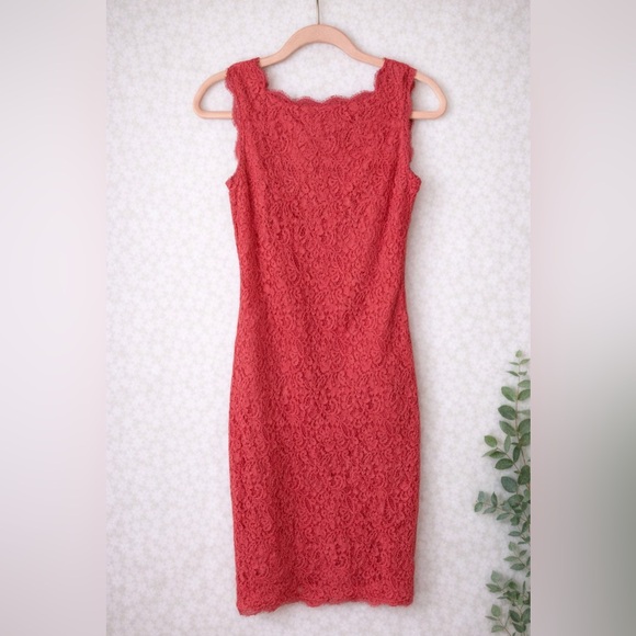 Adrianna Papell Dresses & Skirts - Adrianna Papell Coral Lace Cocktail Dress Wedding Guest Formal Sheath Size 2